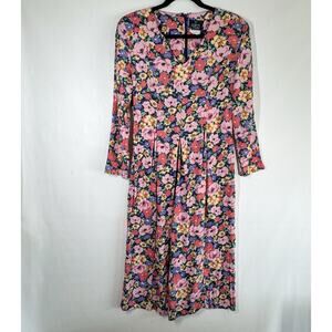 Fritzi California Rayon Floral Romper Jumpsuit M Pleated Wide Leg V Neck Long